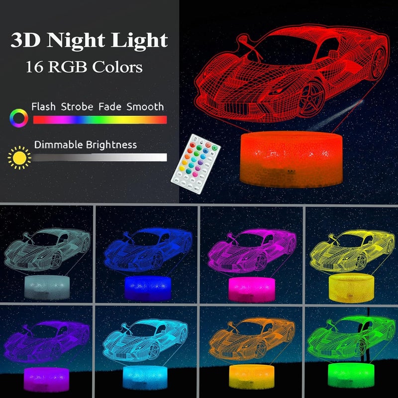 Posshe Car Gifts for Men, Racing Vehicle Night Light with Remote Control, 16 Colors Changing, Timer, RGB Flashing Mode and Dimmable, Cool Gifts for Boys Christmas Decor - Image 2
